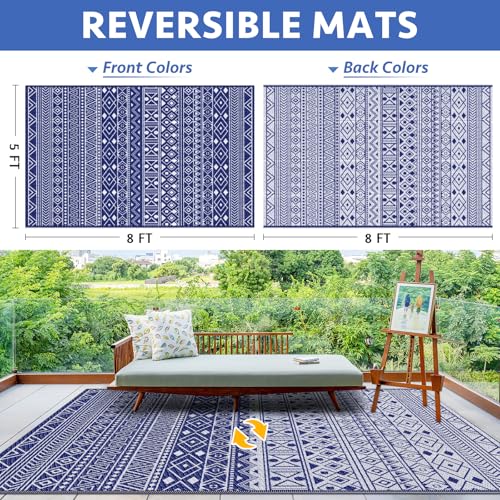 StepLively Outdoor Rug 5x8 ft Reversible Waterproof Outdoor Plastic Straw Rug Patio Rug Waterproof Outdoor Large Area Rug for RV Camping Garden Porch AllWeather Easy to CleanBlue - Image 3