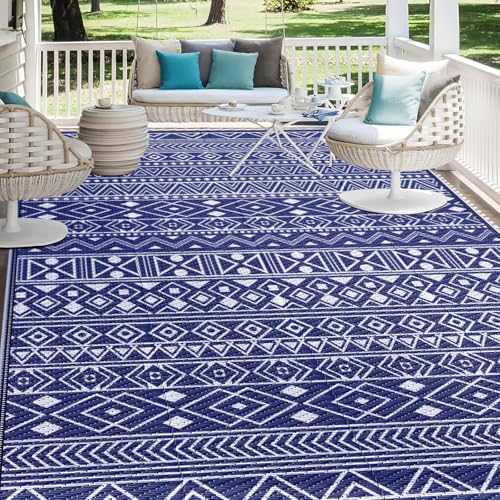 StepLively Outdoor Rug 5x8 ft Reversible Waterproof Outdoor Plastic Straw Rug Patio Rug Waterproof Outdoor Large Area Rug for RV Camping Garden Porch AllWeather Easy to CleanBlue - Image 1