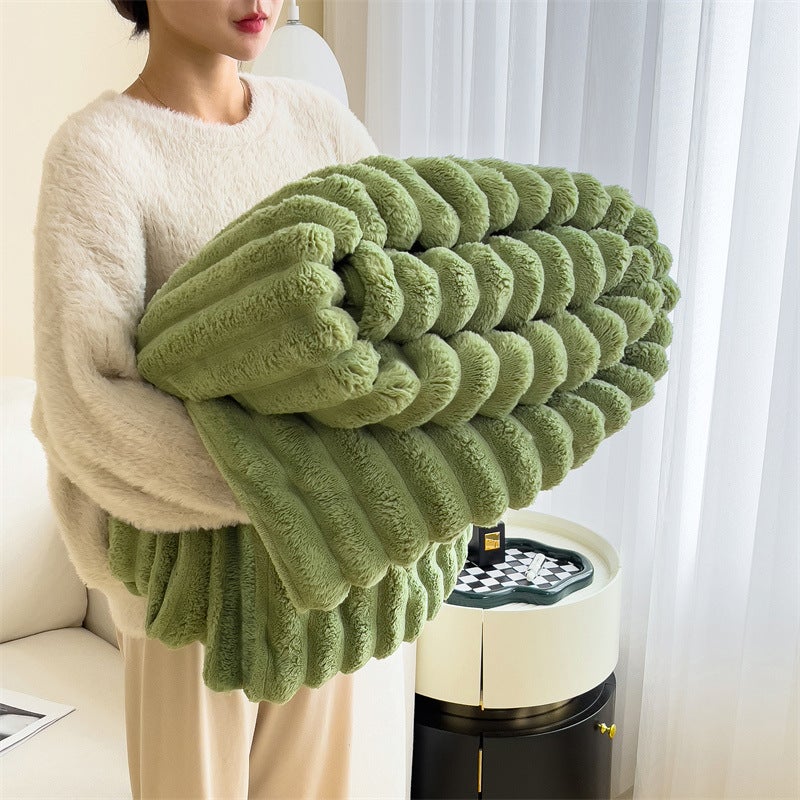 Short Velvet Rabbit Hair Blanket Thickened Light Luxury Blanket Office Nap Blanket Sofa Blanket Coral Fleece Flannel Bed - Image 3