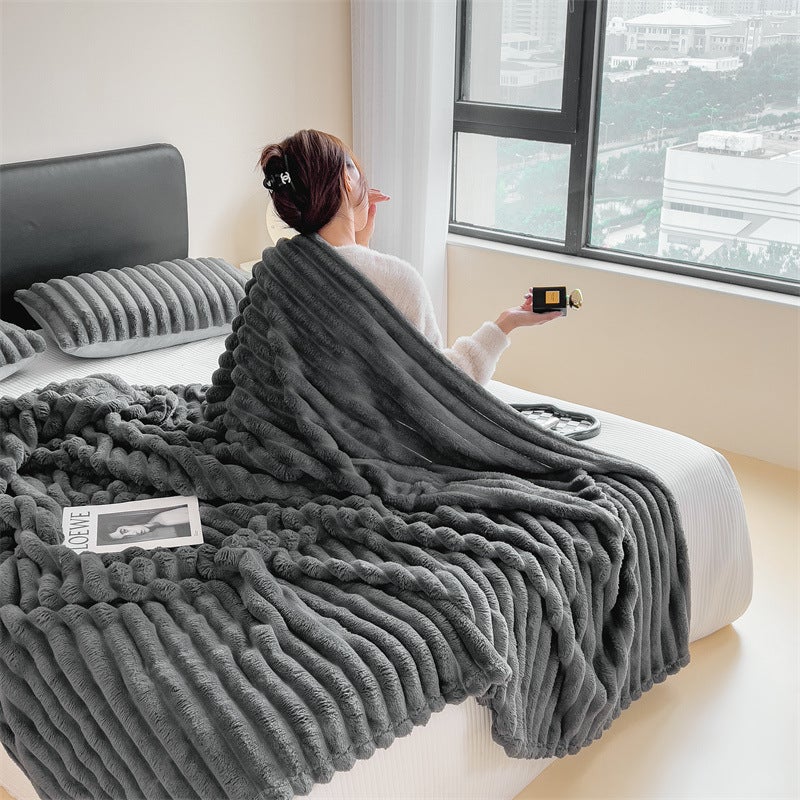 Short Velvet Rabbit Hair Blanket Thickened Light Luxury Blanket Office Nap Blanket Sofa Blanket Coral Fleece Flannel Bed - Image 5