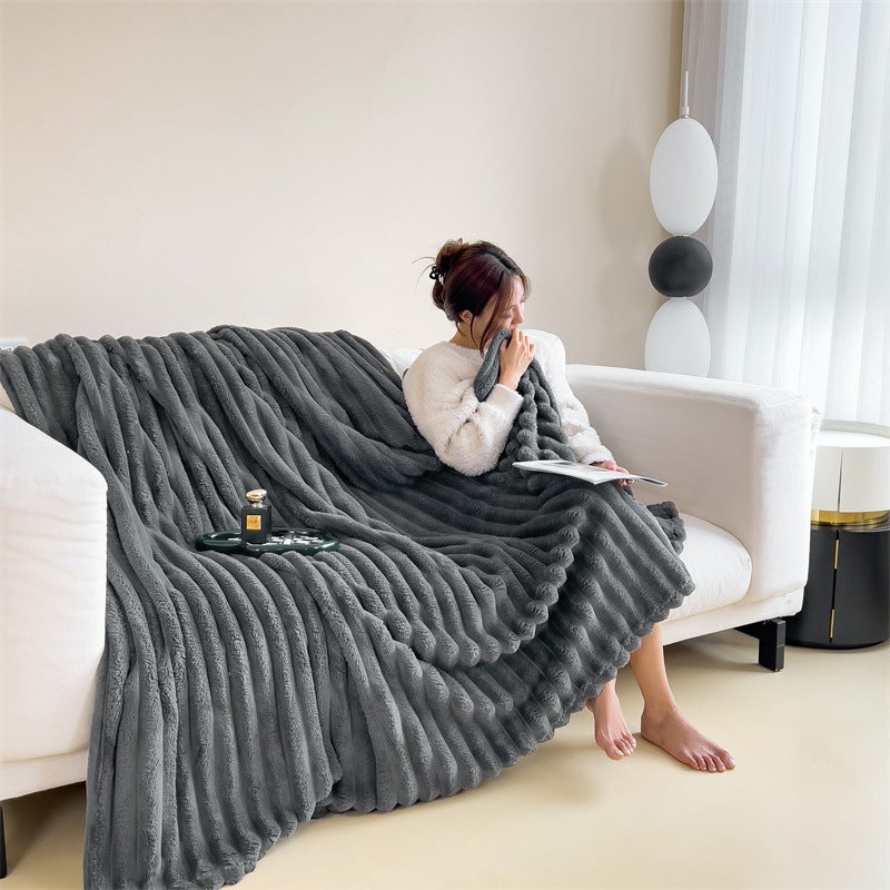 Short Velvet Rabbit Hair Blanket Thickened Light Luxury Blanket Office Nap Blanket Sofa Blanket Coral Fleece Flannel Bed - Image 1