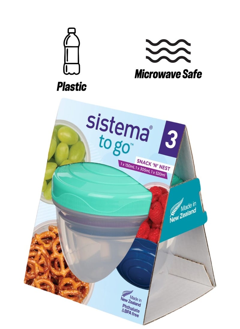 sistema - Sistema Snack N & Nest To Go (3 Pack): Fun & Leakproof Snack Containers- organize & Take Snacks Anywhere (BPA-Free) - Image 1