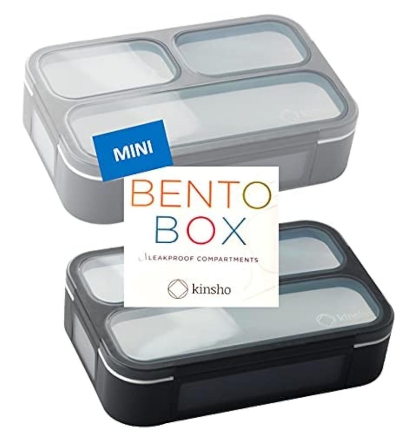 Snack Containers for Adults or Kids MINI Bento Lunch Box Small Leakproof Container Set for Toddlers Boys Girls BentoBoxes for School Daycare Travel Lunches Snacks BPA Free Grey Black 2 pack