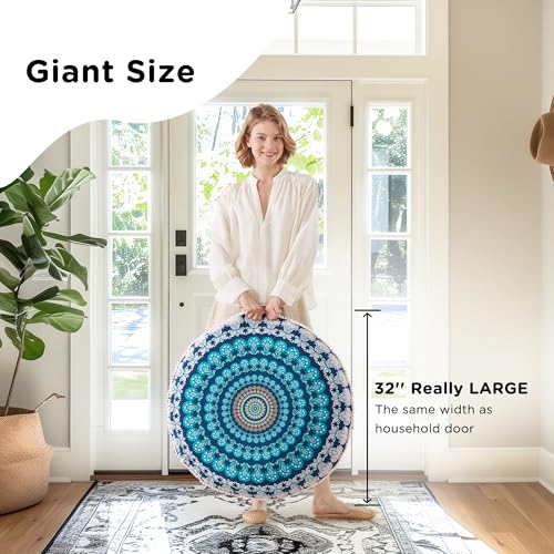 Codi Meditation Floor Pillow, Round Large Pillows Seating for Adults, Bohemian Mandala Circle Cushion for Outdoor Fireplace Yoga Living Room, 32 Inch, Memory Foam Added, Navy - Image 4