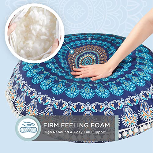 Codi Meditation Floor Pillow, Round Large Pillows Seating for Adults, Bohemian Mandala Circle Cushion for Outdoor Fireplace Yoga Living Room, 32 Inch, Memory Foam Added, Navy - Image 3