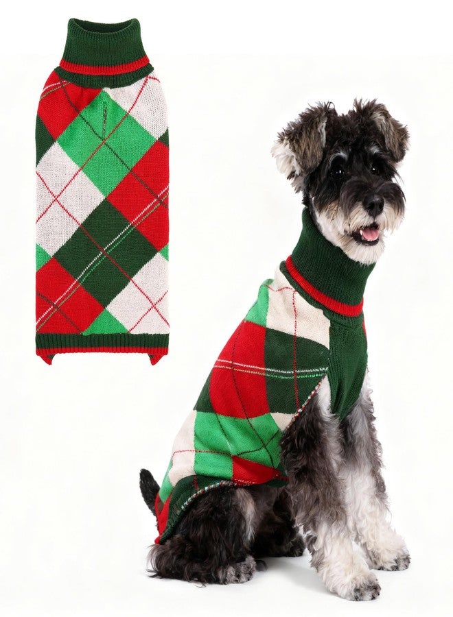 كولتيل كنزة عيد الميلاد للكلاب من كولتيل - كنزة كلاسيكية منقوشة برقبة عالية مع فتحة للربط، ملابس شتوية دافئة للكلاب الصغيرة والمتوسطة الحجم، مناسبة للقطط والجراء الذكور والإناث، باللونين الأحمر والأخضر، مقاس متوسط. - Image 1