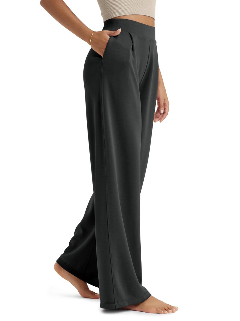 ODODOS Modal Soft Wide Leg Pants for Women High Waist Casual Relaxed Pants with Pockets, 31" Inseam, Black, Large - Image 1