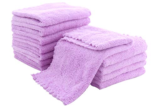 Spotted Play 12 Pack Baby Washcloths - Extra Absorbent and Soft Wash Clothes for Newborns, Infants and Toddlers - Suitable for Baby Skin and New Born - Microfiber Coral Fleece 12x12 Inches, Violet Purple - Image 5