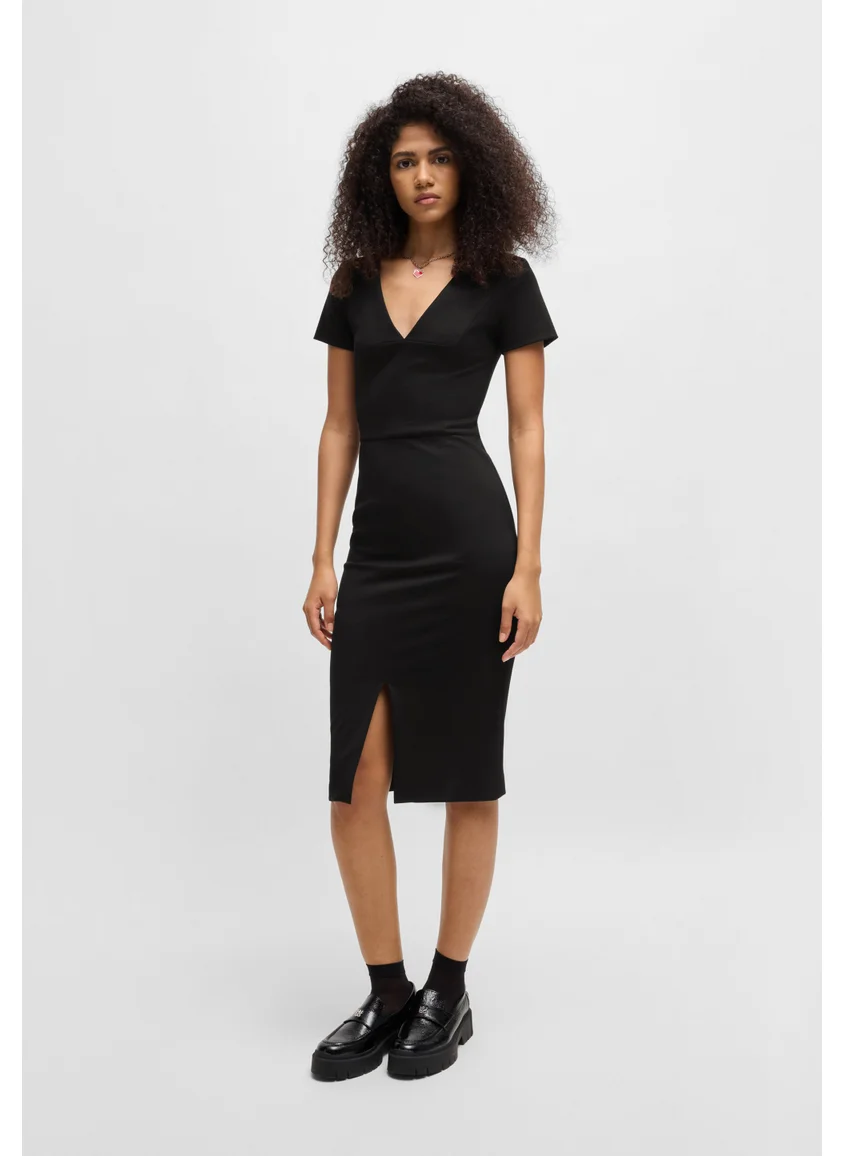 هوجو V-neck slim-fit midi dress in stretch fabric