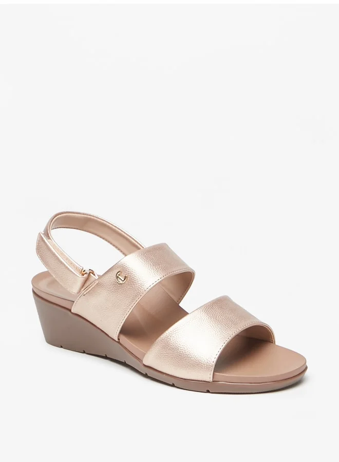 Le Confort Women Textured Wedge Heel Sandals with Hook and Loop Closure
