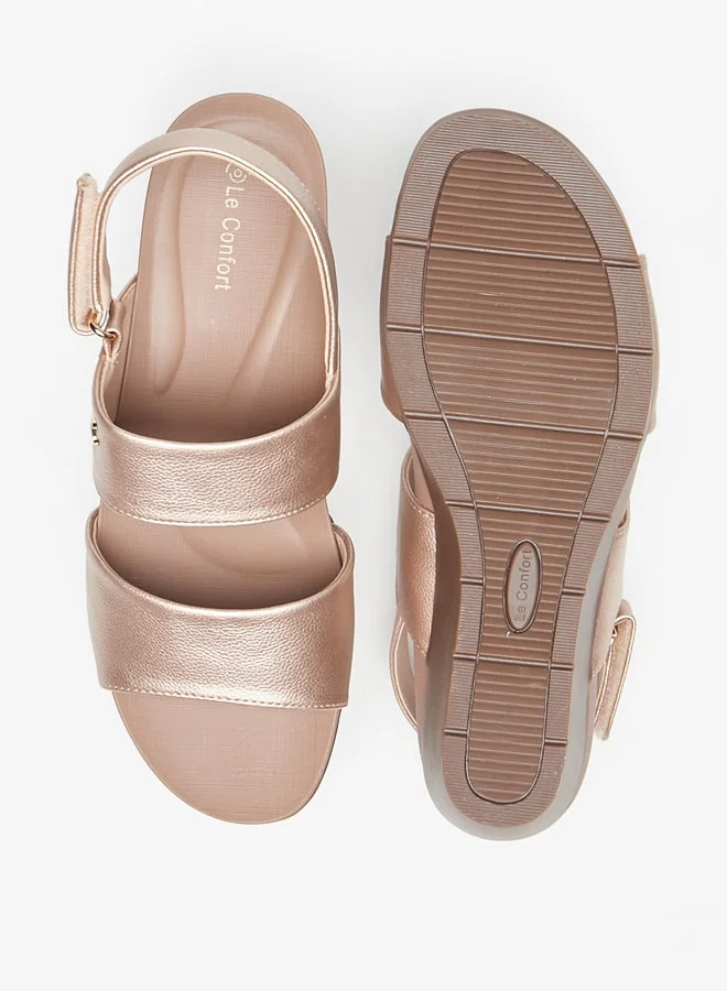 Le Confort Women Textured Wedge Heel Sandals with Hook and Loop Closure