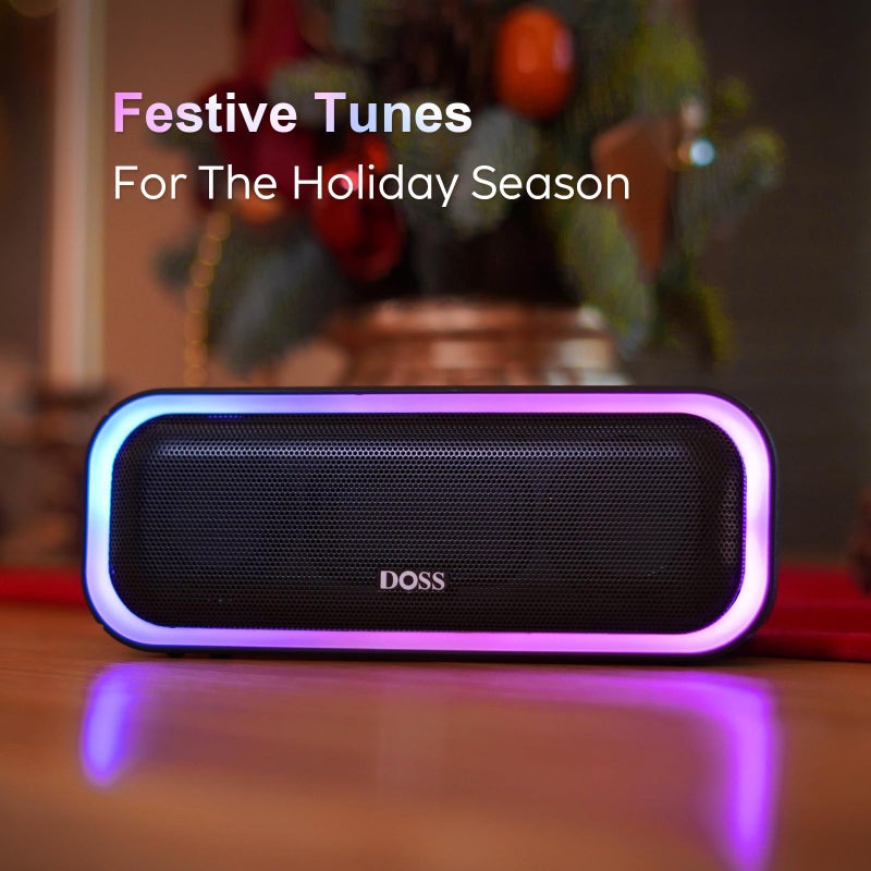 DOSS SoundBox Pro Bluetooth Speaker, 20W Stereo Sound, Active Extra Bass, 20H Playtime, Multi-Color Lights, IPX6 for Home, Outdoor, Party, Christmas and White Elephant Gift for Men, Women, Teen-Grey - Image 3