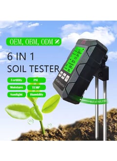 EVEREEN 6-in-1 Soil Tester Meter with LCD Display - Battery Powered Gardening Tool for pH, Light, Moisture, Fertility, Temperature, and Air Humidity - No Battery Included, Operating Voltage ≤36V, pH Range 2  - Image 1