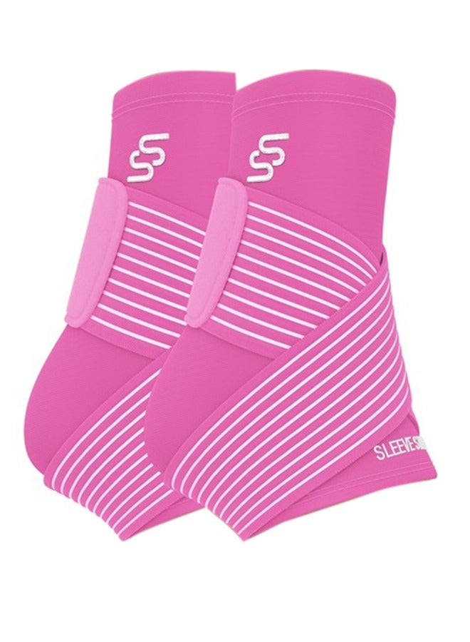 SS SLEEVE STARS Brace for Women And Men, Plantar Fasciitis Relief for Ankle Compression Sleeve With Support Strap, Heel Wrap for Heel Pain - Pair Hot Pink  - Image 1
