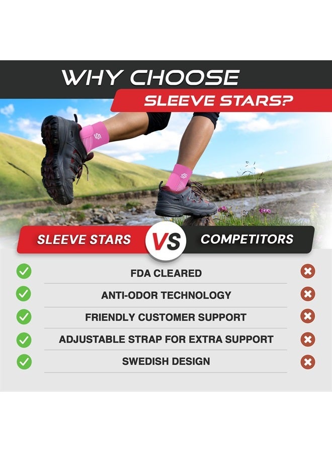 SS SLEEVE STARS Brace for Women And Men, Plantar Fasciitis Relief for Ankle Compression Sleeve With Support Strap, Heel Wrap for Heel Pain - Pair Hot Pink  - Image 5