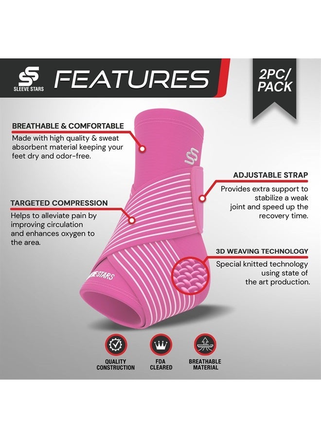 SS SLEEVE STARS Brace for Women And Men, Plantar Fasciitis Relief for Ankle Compression Sleeve With Support Strap, Heel Wrap for Heel Pain - Pair Hot Pink  - Image 4