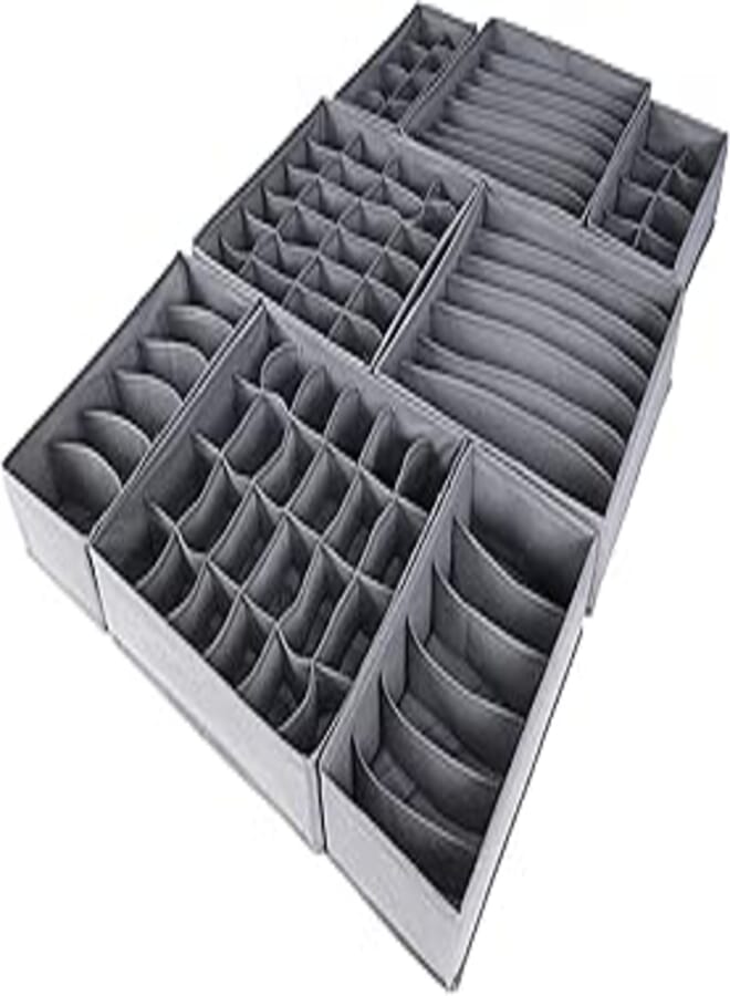 8 Set Underwear Organizer Bra Ties Sock Drawer Divider Panty Belts Clothes Scarves Clothing Foldable Storage Organizer for Bedroom (Grey) 