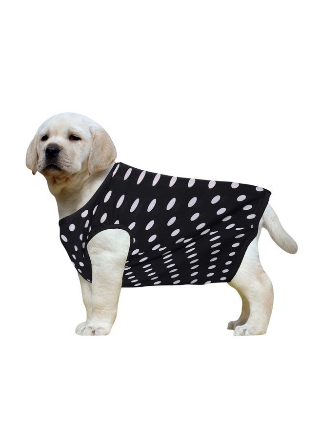 Western Era Funky Soft Cotton Dog T-Shirt | Comfortable & Breathable Dog Clothing | Sleeveless Vest Puppy Outfit |(Polka Black) (Medium) (18Inches) - Image 1