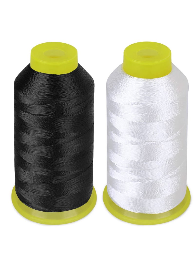 2 Roll Polyester Thread, Heavy Duty 1500Yard/Reel 210D/3 Nylon Sewing Thread for Weaves, Upholstery, Outdoor Market, Drapery, Leather, Beading, Crafts (Black and White) - Image 1
