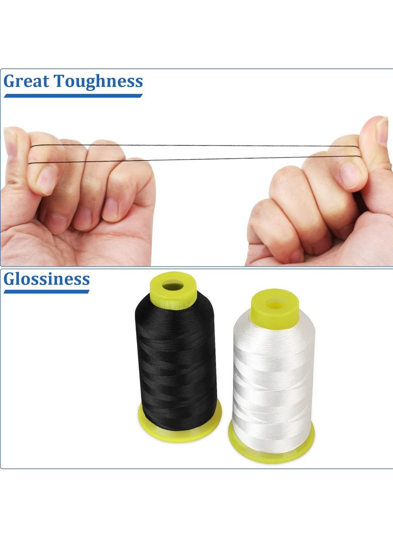 2 Roll Polyester Thread, Heavy Duty 1500Yard/Reel 210D/3 Nylon Sewing Thread for Weaves, Upholstery, Outdoor Market, Drapery, Leather, Beading, Crafts (Black and White) - Image 2