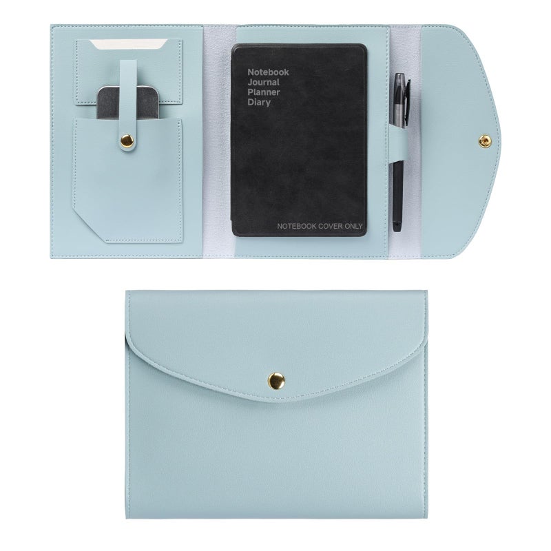 Aulmscn A5 Planner Cover,Leather Journal Cover with Pen Holder,Card Slots,Secure Button,Notebook Cover (8.6x6.8in) for Business Cards,Journal, Planner Accessories(Light Green) - Image 1