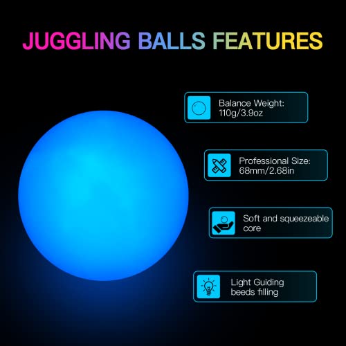 POITOI Juggling Balls Light Up Juggling Ball Glow in The Dark LED Juggling Balls USB Rechargeable 105g/3.9oz - Image 4