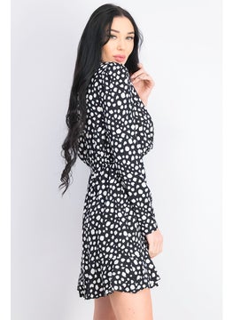 Miss Selfridge Women Polka Dot Long Sleeve V-neck Mini Dress, Black and White  - Image 4