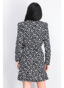 Miss Selfridge Women Polka Dot Long Sleeve V-neck Mini Dress, Black and White  - Image 2