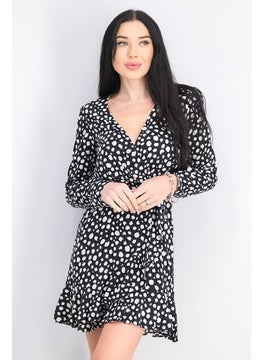 Miss Selfridge Women Polka Dot Long Sleeve V-neck Mini Dress, Black and White  - Image 1