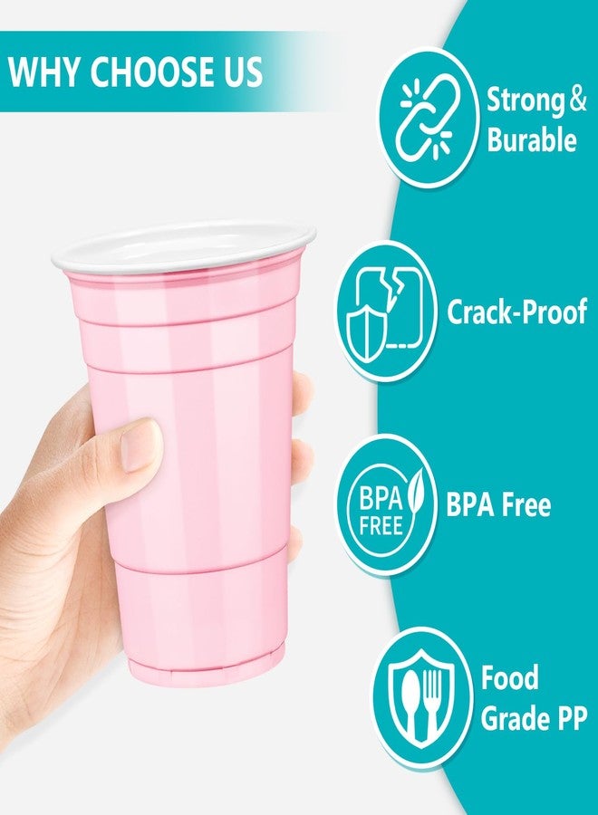 LANLISA 50 Light Pink Plastic Cups, 16 oz Disposable Cups, Drinking Cups For Birthday Party, Valentines, Baby Shower, Easter Party, Mothers Day - Image 5