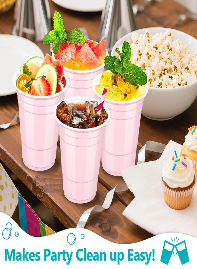 LANLISA 50 Light Pink Plastic Cups, 16 oz Disposable Cups, Drinking Cups For Birthday Party, Valentines, Baby Shower, Easter Party, Mothers Day - Image 3