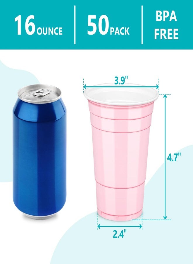 LANLISA 50 Light Pink Plastic Cups, 16 oz Disposable Cups, Drinking Cups For Birthday Party, Valentines, Baby Shower, Easter Party, Mothers Day - Image 2