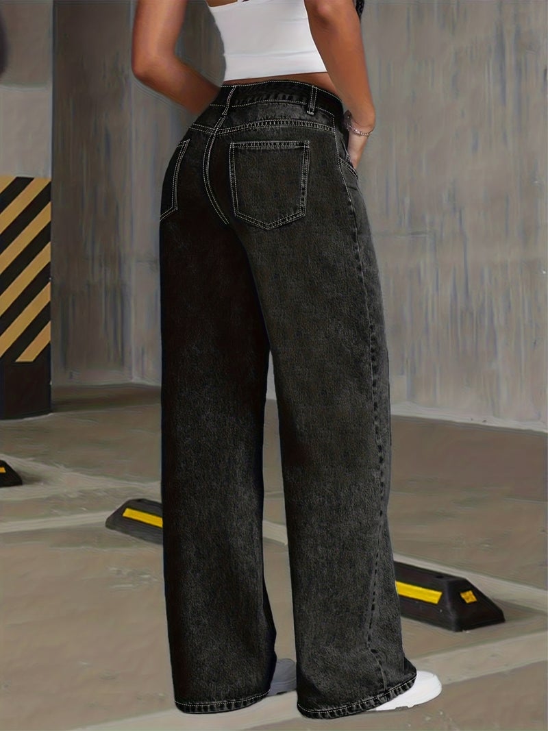 Women's High-Waisted Stretch Straight-Leg Pants - Elegant Black Trousers with Button Closure, Beltless Design for all-Season Wear, Casual to Dressy Outfits (Machine Washable) - Long Lengt... - Image 4