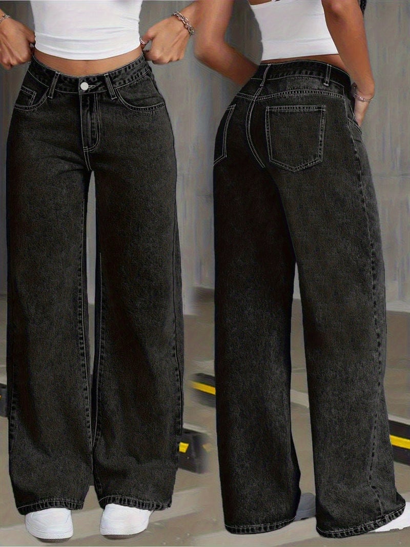 Women's High-Waisted Stretch Straight-Leg Pants - Elegant Black Trousers with Button Closure, Beltless Design for all-Season Wear, Casual to Dressy Outfits (Machine Washable) - Long Lengt... - Image 3
