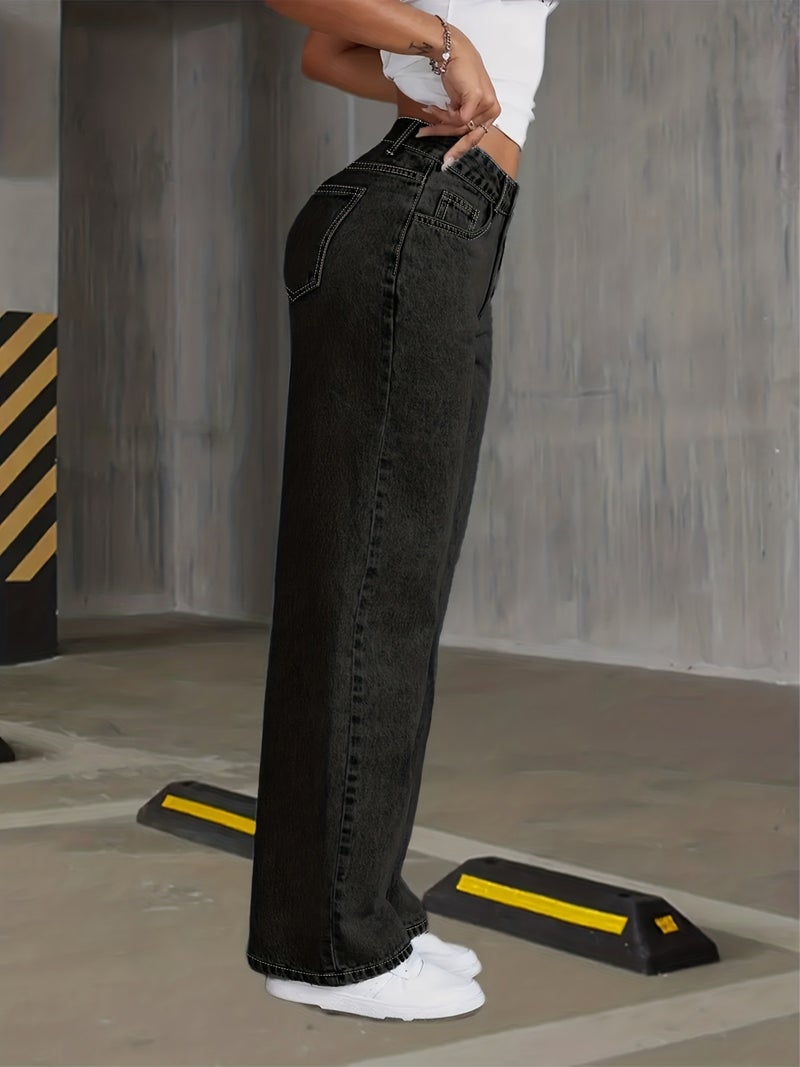 Women's High-Waisted Stretch Straight-Leg Pants - Elegant Black Trousers with Button Closure, Beltless Design for all-Season Wear, Casual to Dressy Outfits (Machine Washable) - Long Lengt... - Image 5