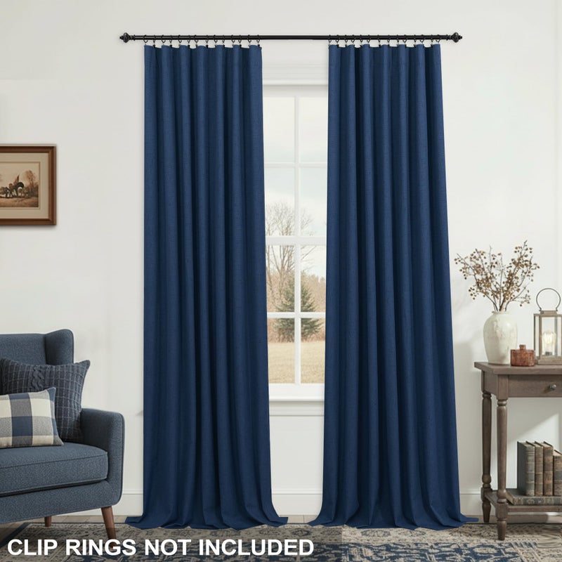 KOUFALL Navy Blue Linen Blackout Curtains 84 Inch Length, Dark Blue Thermal Insulated Winter Moody Curtains for Living Room Boys Bedroom Men, Wide 52x84 in Long, 2 Panels Set, Midnight Indigo - Image 3