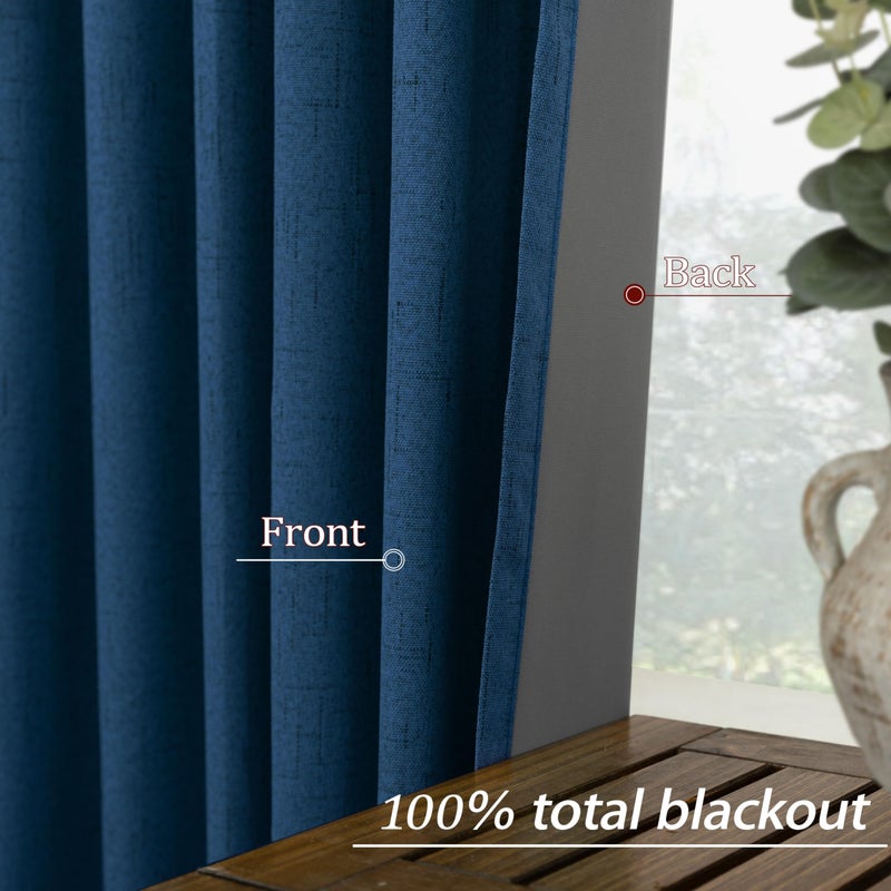 KOUFALL Navy Blue Linen Blackout Curtains 84 Inch Length, Dark Blue Thermal Insulated Winter Moody Curtains for Living Room Boys Bedroom Men, Wide 52x84 in Long, 2 Panels Set, Midnight Indigo - Image 5