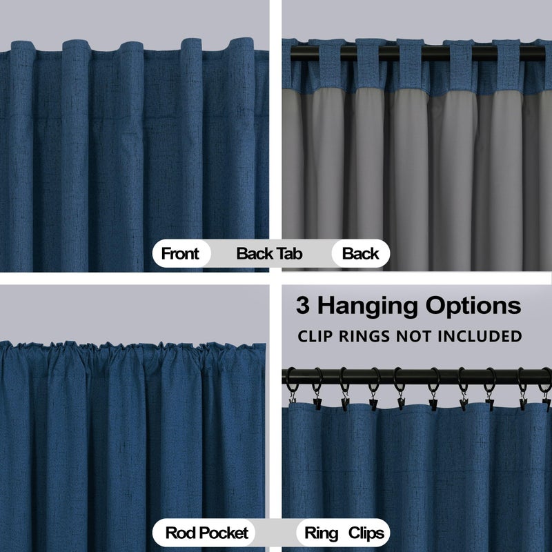 KOUFALL Navy Blue Linen Blackout Curtains 84 Inch Length, Dark Blue Thermal Insulated Winter Moody Curtains for Living Room Boys Bedroom Men, Wide 52x84 in Long, 2 Panels Set, Midnight Indigo - Image 4