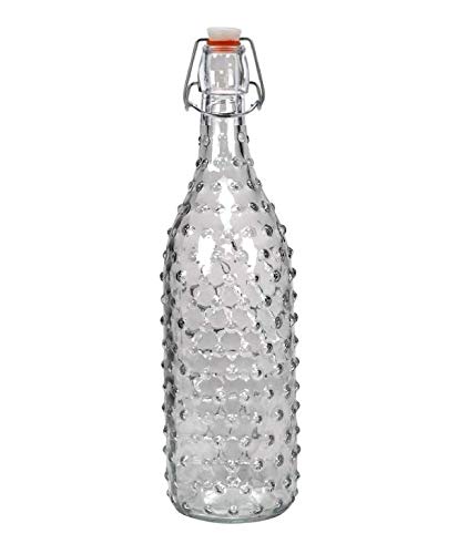 HOMIES INTERNATIONAL Hobnail Glass Beverage Carafe/Decanter Bottle with Swing top Cap, 1 L Each (Clear) -Set of 3 Pieces - Image 5