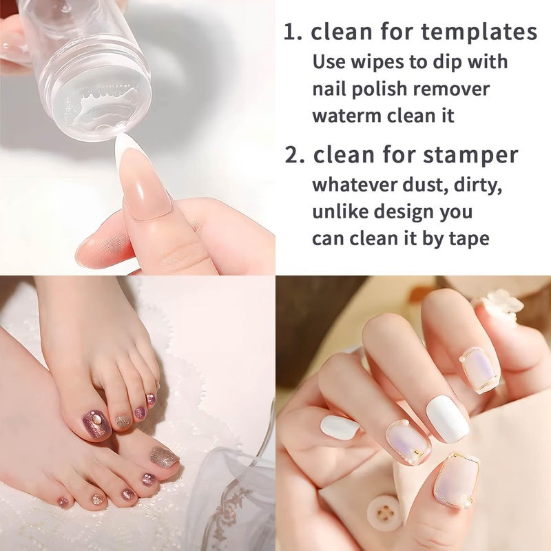 YilulvDeng French Tip Tool,Nail Art Stamper Kit,Clear Silicone Stamping Jelly With Scraper,French Tip Stamp For Manicure Home DIY Nail Tips(2 PCS) - Image 5
