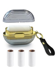 Double sided Travel Portable Lint Roller with Hand Strap Reusable Mini Extra Sticky Dog Cat Pet Hair Remover Luxury Lint Remover for Clothes Bag Dust Fuzz Fur with 4 Refills Grey