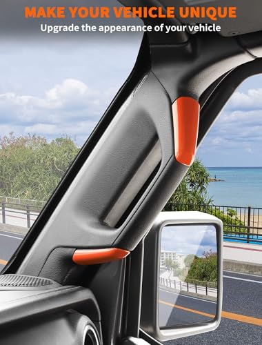 Savadicar Orange Interior Accessories A B Pillar Grab Bar Handles Trim Set for 20182023 Jeep Wrangler JL JLU 4XE Gladiator JT Solid Color Interior Decor Upgrade Option 8Piece - Image 3