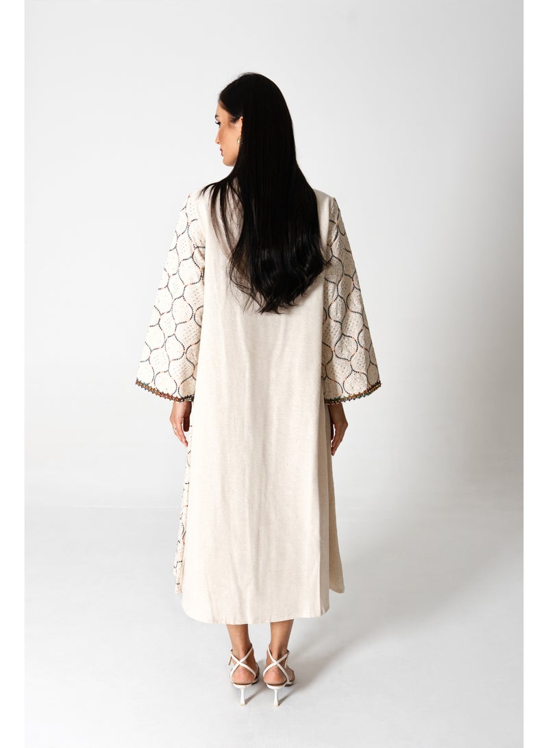 اكسا جلابية انيقة كتان مطرزة - Image 4