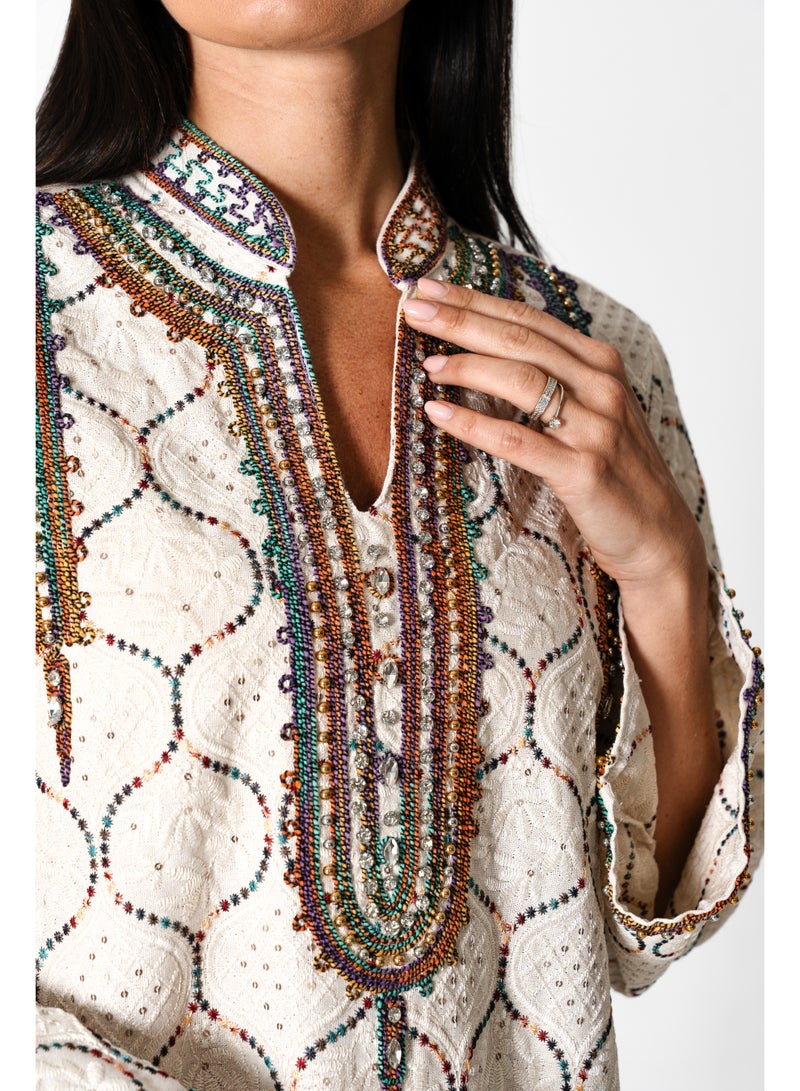 اكسا جلابية انيقة كتان مطرزة - Image 3