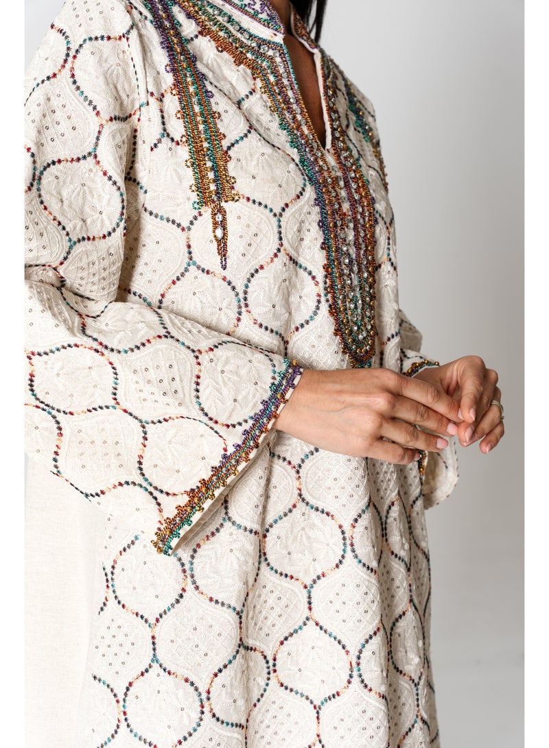 اكسا جلابية انيقة كتان مطرزة - Image 2