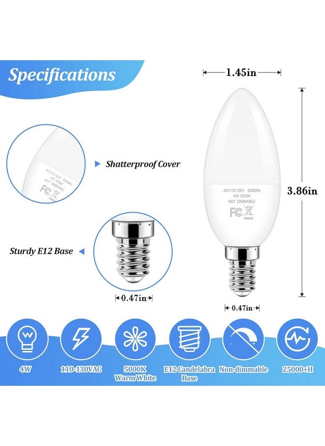 Brightever Candelabra 40W Equivalent LED Light Bulbs, 4W Candle Light Bulbs with Small E12 Base, Daylight White 5000K Ceiling Fan Lightbulbs, Type B Bulb for Wall Sconces, Non-Dimmable, Pack of 6