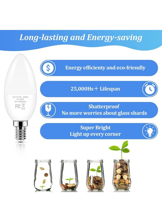 Brightever Candelabra 40W Equivalent LED Light Bulbs, 4W Candle Light Bulbs with Small E12 Base, Daylight White 5000K Ceiling Fan Lightbulbs, Type B Bulb for Wall Sconces, Non-Dimmable, Pack of 6