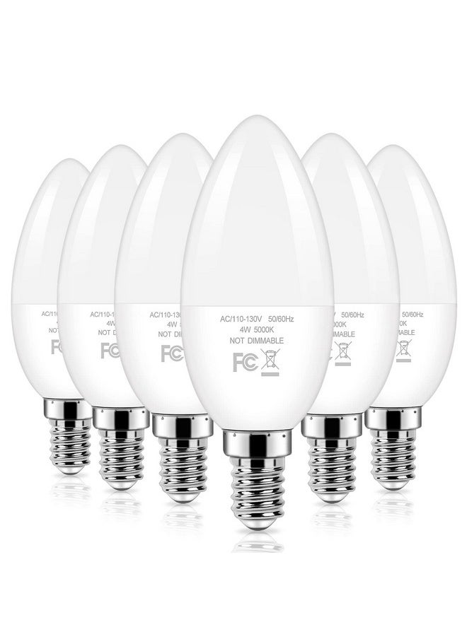 Brightever Candelabra 40W Equivalent LED Light Bulbs, 4W Candle Light Bulbs with Small E12 Base, Daylight White 5000K Ceiling Fan Lightbulbs, Type B Bulb for Wall Sconces, Non-Dimmable, Pack of 6