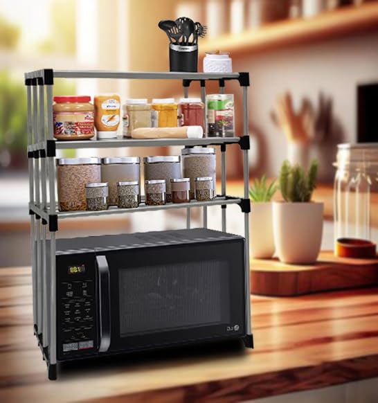 PHILOSHOP 3 - Layer Microwave Stand, OTG Stand, Microwave Oven Rack, Kitchen Storage Shelf (Black Pipe, Alloy Steel, Tiered Shelf) - Image 4