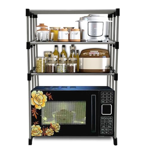 PHILOSHOP 3 - Layer Microwave Stand, OTG Stand, Microwave Oven Rack, Kitchen Storage Shelf (Black Pipe, Alloy Steel, Tiered Shelf) - Image 1
